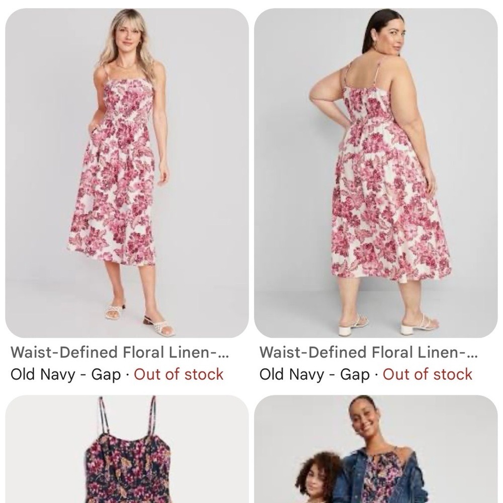 Old Navy NWT M Waist-Defined Floral Linen-Blend Smocked Midi Cami Dress